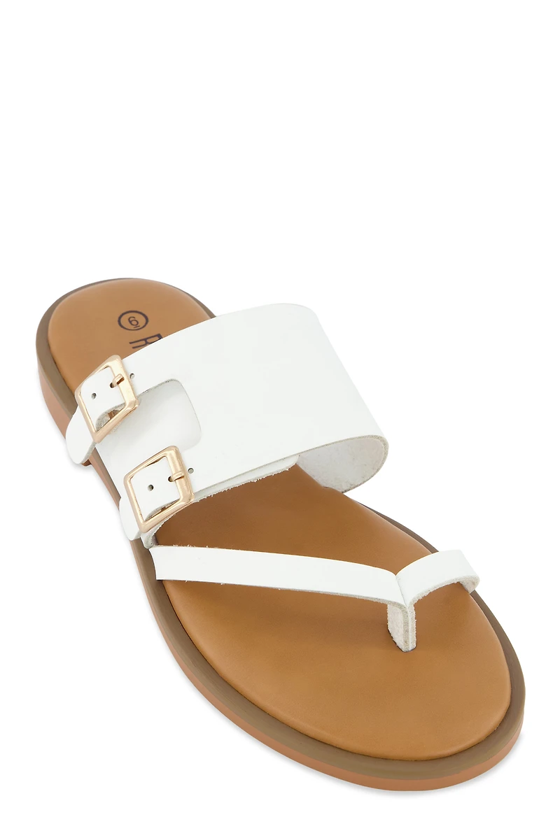 Double Buckle Toe Loop Slide Sandals