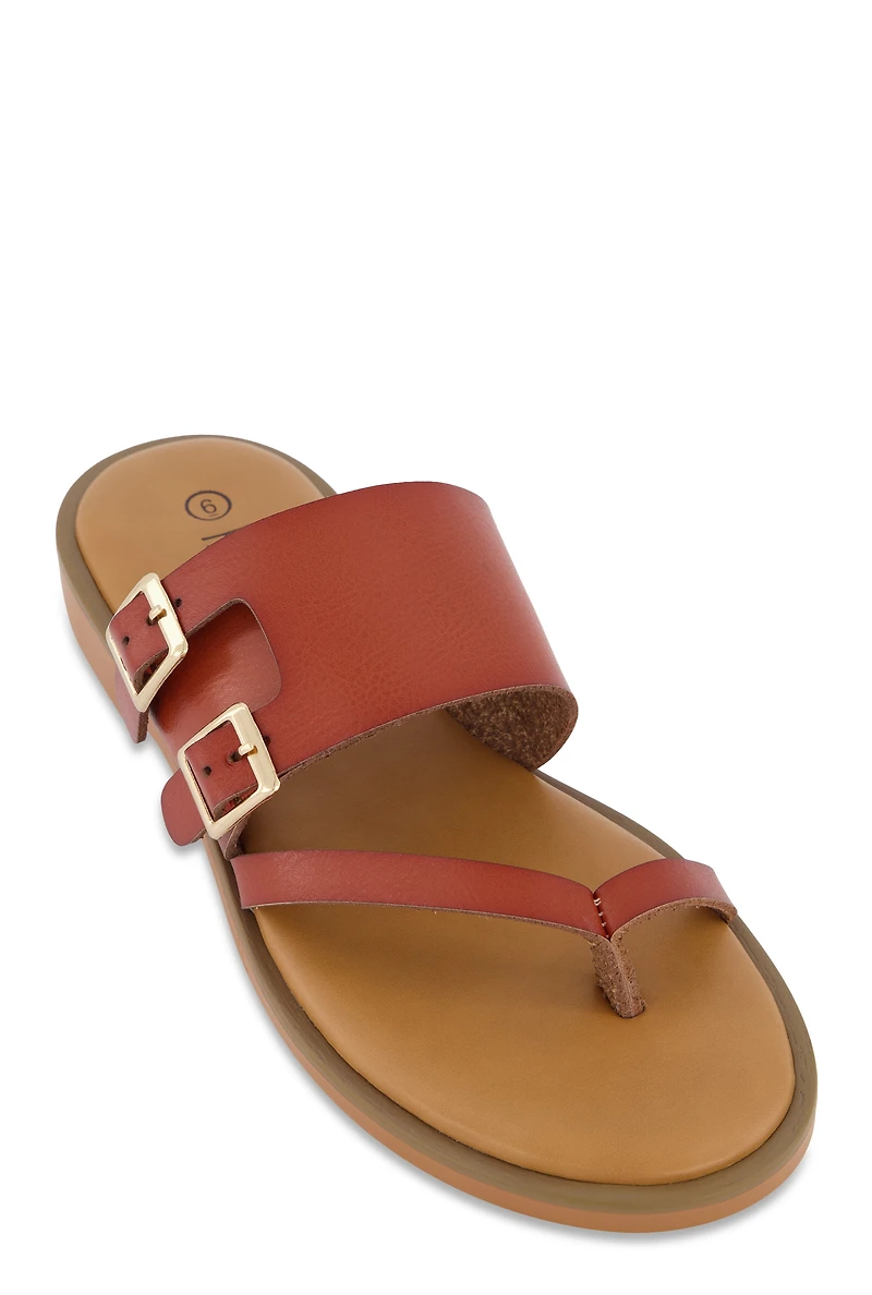 Double Buckle Toe Loop Slide Sandals