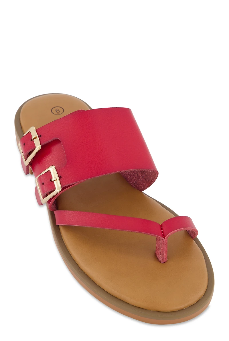 Double Buckle Toe Loop Slide Sandals