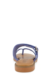 Womens Double Buckle Toe Loop Slide Sandals, Blue,