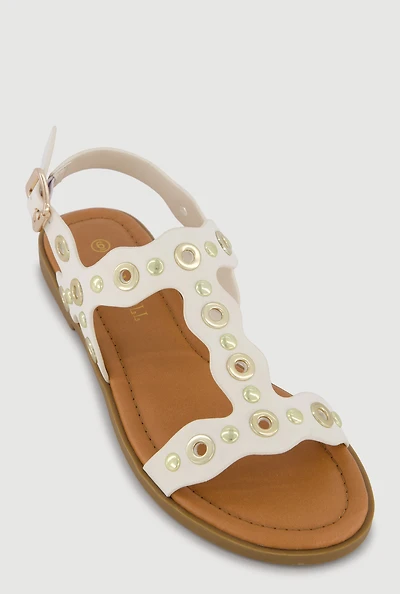Metallic Grommet Ankle Strap Open Toe Sandals