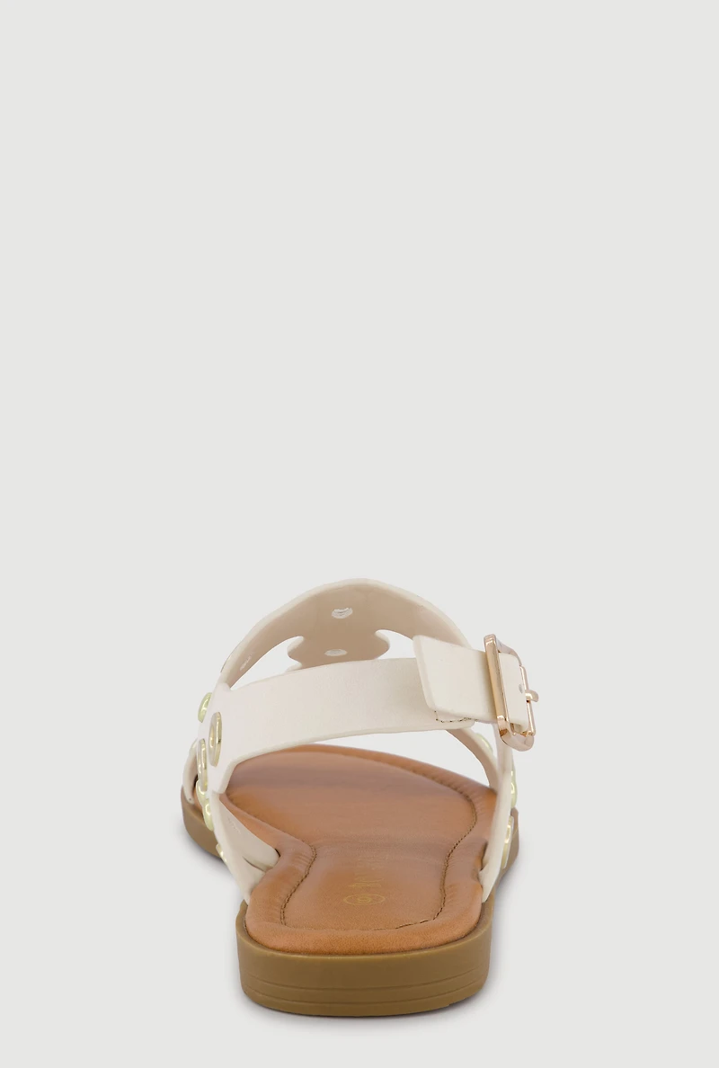 Metallic Grommet Ankle Strap Open Toe Sandals