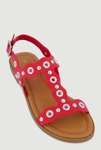 Metallic Grommet Ankle Strap Open Toe Sandals