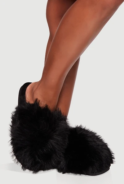 Womens Cozy Faux Fur Round Toe Slippers,