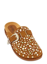 Rhinestone Studded Buckle Clogs