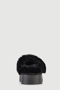 Womens Faux Fur Lined Studded Charm Platform Mule Slippers,