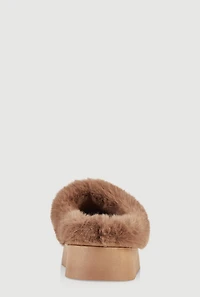 Womens Faux Fur Lined Studded Charm Platform Mule Slippers, Brown, Size 6