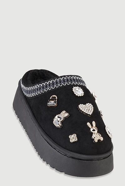 Womens Studded Charm Low Platform Mule Slippers,