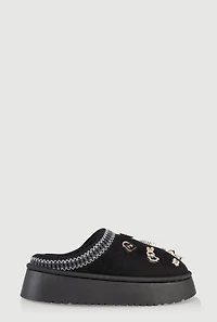 Womens Studded Charm Low Platform Mule Slippers,