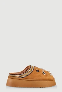 Womens Studded Charm Low Platform Mule Slippers, Brown, Size 7.5