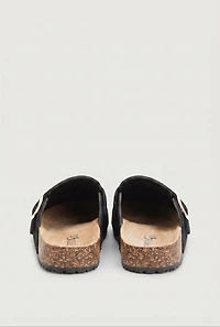 Chain Link Rhinestone Charm Faux Suede Clog Mules