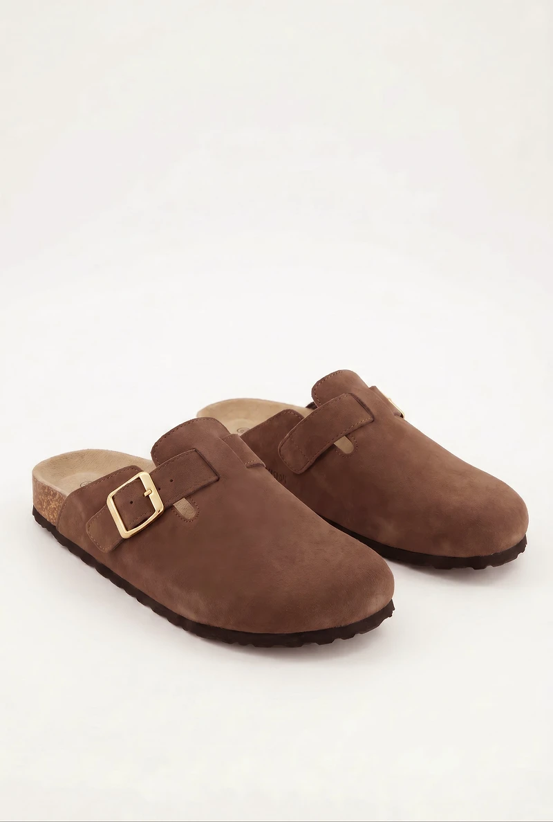 Faux Suede Buckle Detail Cork Clogs