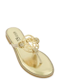 Rhinestone Geo Pendant Thong Sandals