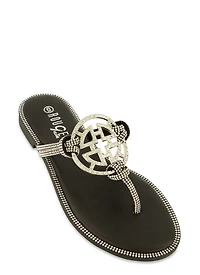 Rhinestone Geo Pendant Thong Sandals