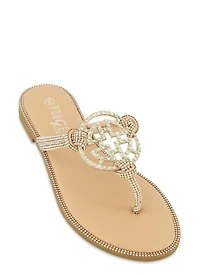 Rhinestone Geo Pendant Thong Sandals