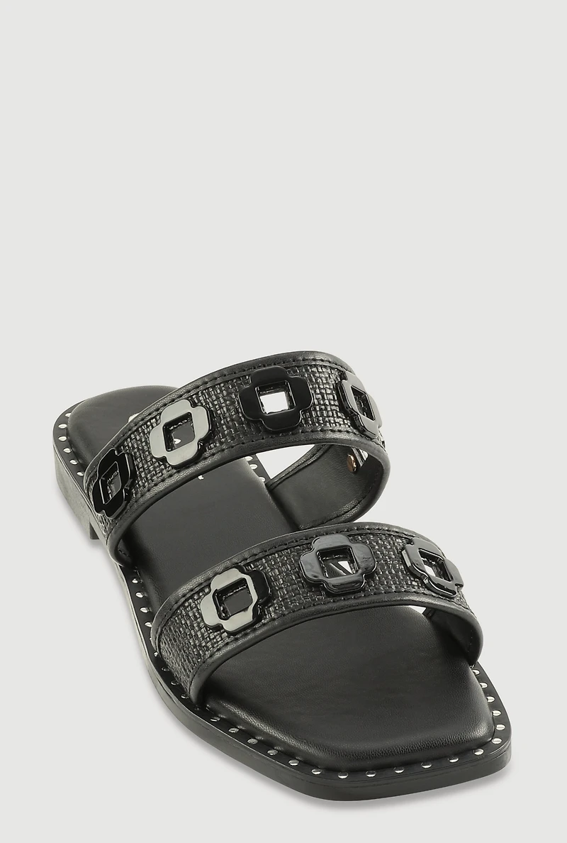 Womens Metallic Floral Cut Out Detail Slide Sandals,
