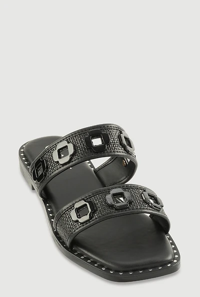 Womens Metallic Floral Cut Out Detail Slide Sandals,