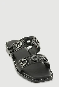 Womens Metallic Floral Cut Out Detail Slide Sandals, Black, Size 10