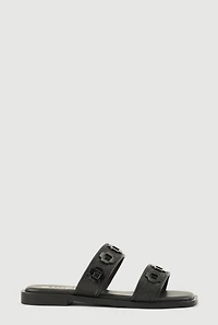 Womens Metallic Floral Cut Out Detail Slide Sandals, Black, Size 10