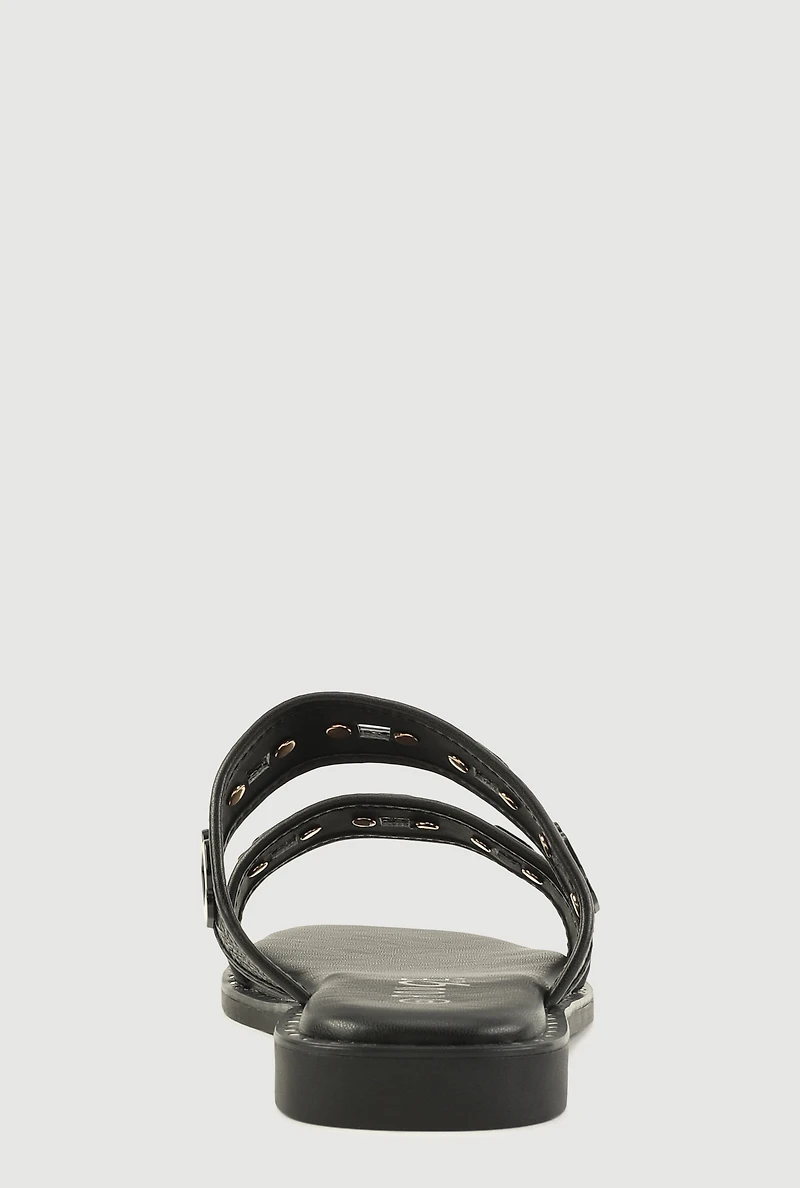 Womens Metallic Floral Cut Out Detail Slide Sandals, Black, Size 10