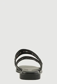 Womens Metallic Floral Cut Out Detail Slide Sandals, Black, Size 10