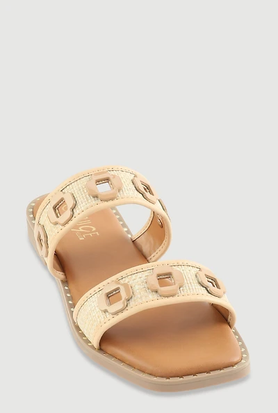 Womens Metallic Floral Cut Out Detail Slide Sandals,