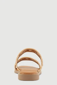 Womens Metallic Floral Cut Out Detail Slide Sandals,