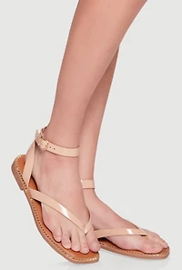 Womens Studded Trim Thong Ankle Strap Sandals,
