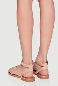 Womens Studded Trim Thong Ankle Strap Sandals,