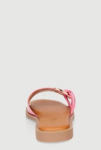 Womens Metallic Heart Cut Out Slide Sandals, Pink,