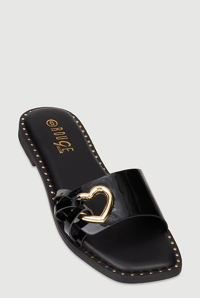 Womens Metallic Heart Cut Out Slide Sandals,