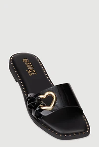 Metallic Heart Cut Out Slide Sandals