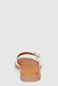 Womens Metallic Heart Cut Out Slide Sandals, White, Size 8