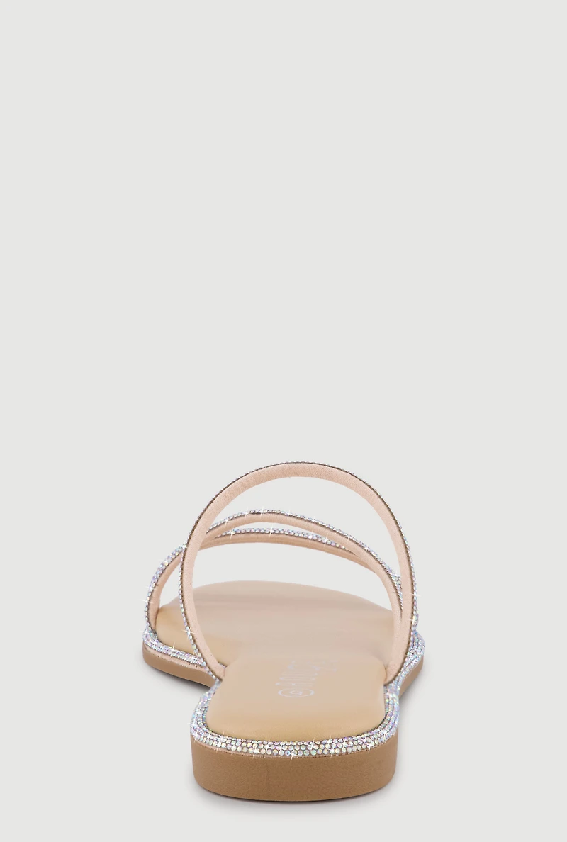 Rhinestone Embellished Strappy Slide Sandals