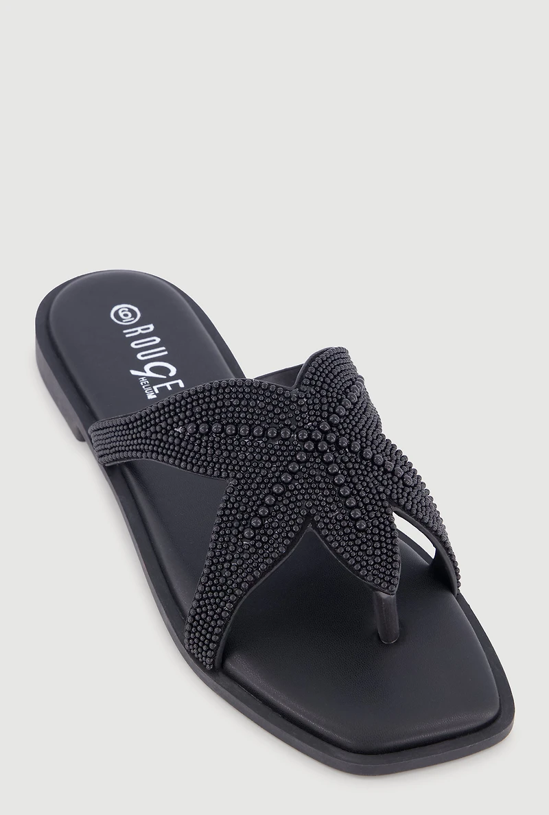 Faux Pearl Starfish Band Thong Sandals