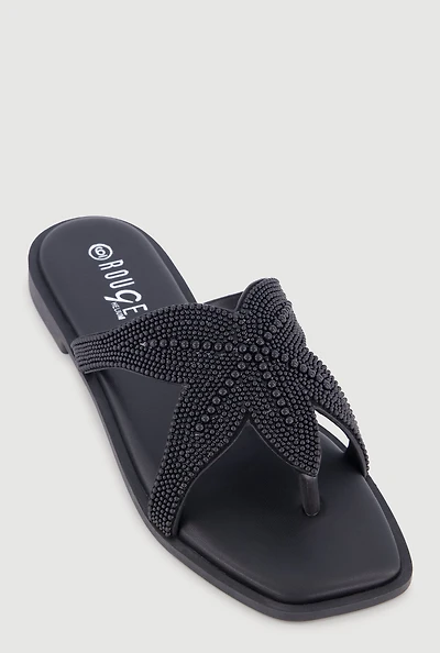 Faux Pearl Starfish Band Thong Sandals