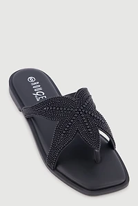 Faux Pearl Starfish Band Thong Sandals