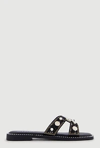 Rhinestone Faux Pearl Beaded H Band Sandals