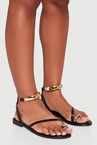 Womens Metallic Studded Open Toe Sandals with Buckles,