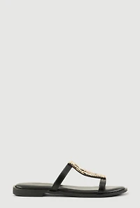 Womens Metallic Keyhole Detail Slide Sandals, Black, Size 10