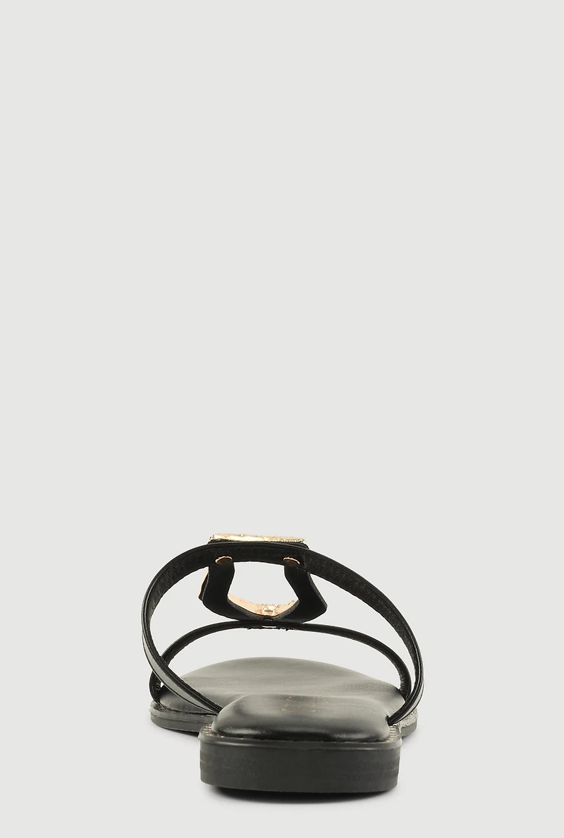 Womens Metallic Keyhole Detail Slide Sandals, Black, Size 10