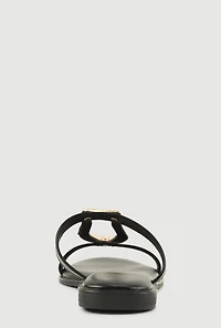 Womens Metallic Keyhole Detail Slide Sandals, Black, Size 10