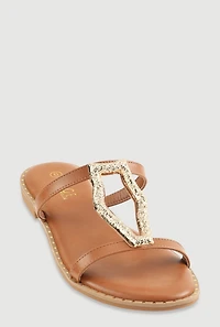 Metallic Keyhole Detail Slide Sandals