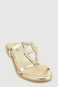 Metallic Keyhole Detail Slide Sandals