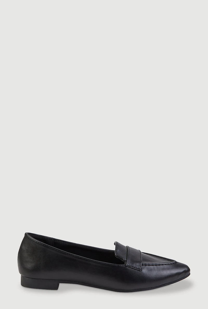 Faux Leather Pointed Toe Loafers