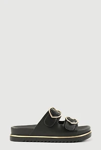 Womens Heart Buckle Double Band Footbed Sandals,