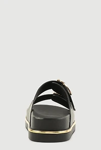 Womens Heart Buckle Double Band Footbed Sandals,