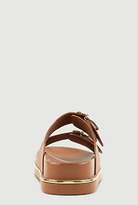 Womens Heart Buckle Double Band Footbed Sandals, Brown,