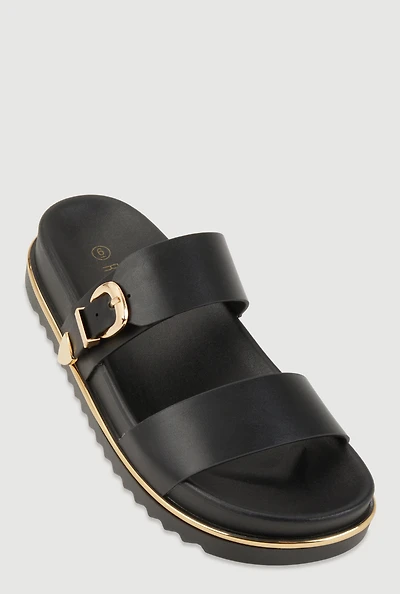 Womens Low Platform Buckle Slide Sandals,
