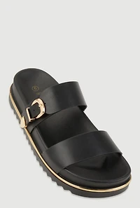 Low Platform Buckle Slide Sandals